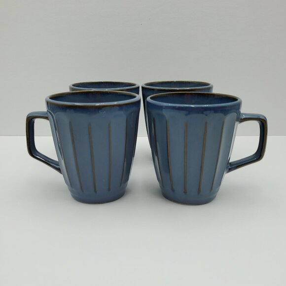 Sango Society Eggplant Mugs 4702 Gray Blue Paneled Ribbed Glazed Mugs - Picture 1 of 9